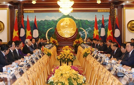 Tổng Bí thư, Chủ tịch nước Nguyễn Phú Trọng hội đàm với Tổng Bí thư, Chủ tịch nước Lào Bounnhang Vorachith.